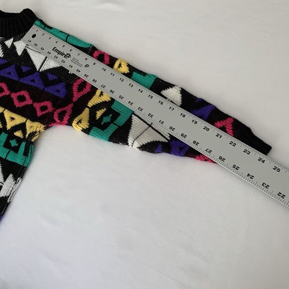 VTG 90s Rosanna Sweater Girls L Black Colorful Geometric Knit Mock Retro Funky - Picture 8 of 8